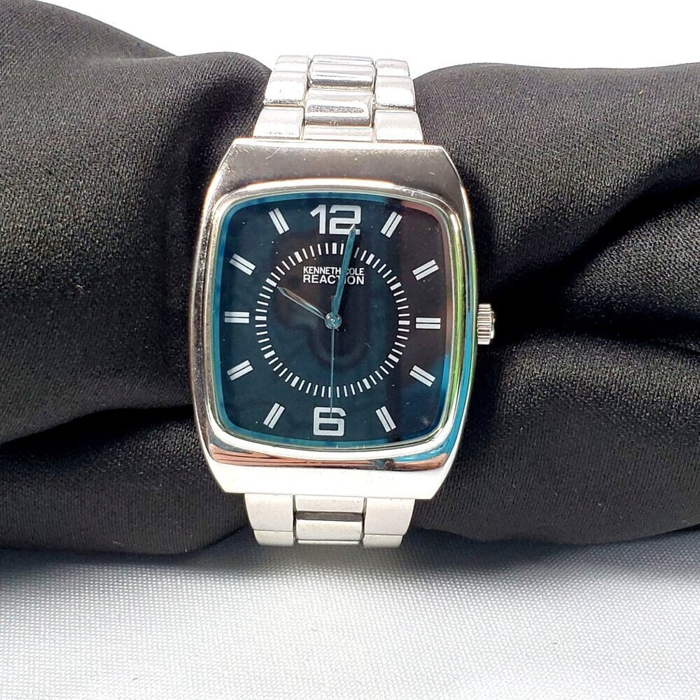 Kenneth Cole Reaction Mens Stainless Steel Watch Black Dial 7 3/4" band Works - Picture 11 of 12